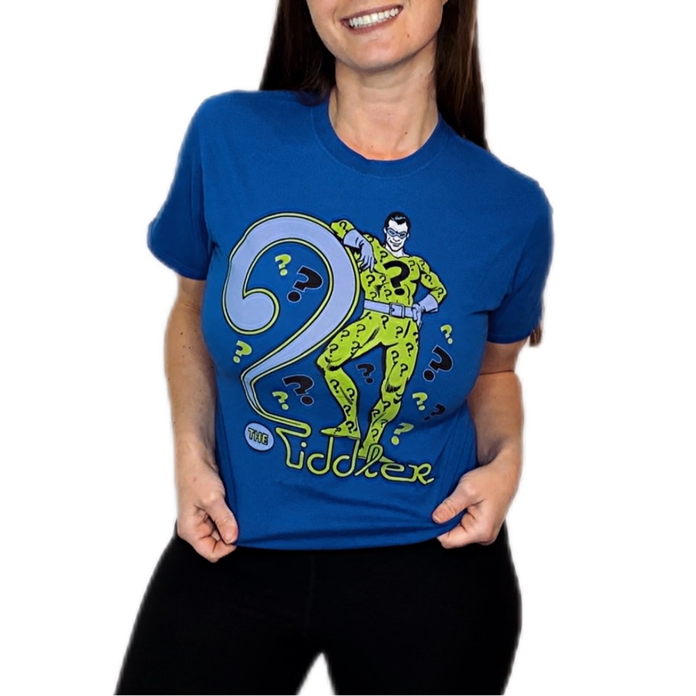 The Riddler Blue and Yellow DC Comics Question Mark Tee Men’s Small T-Shirt